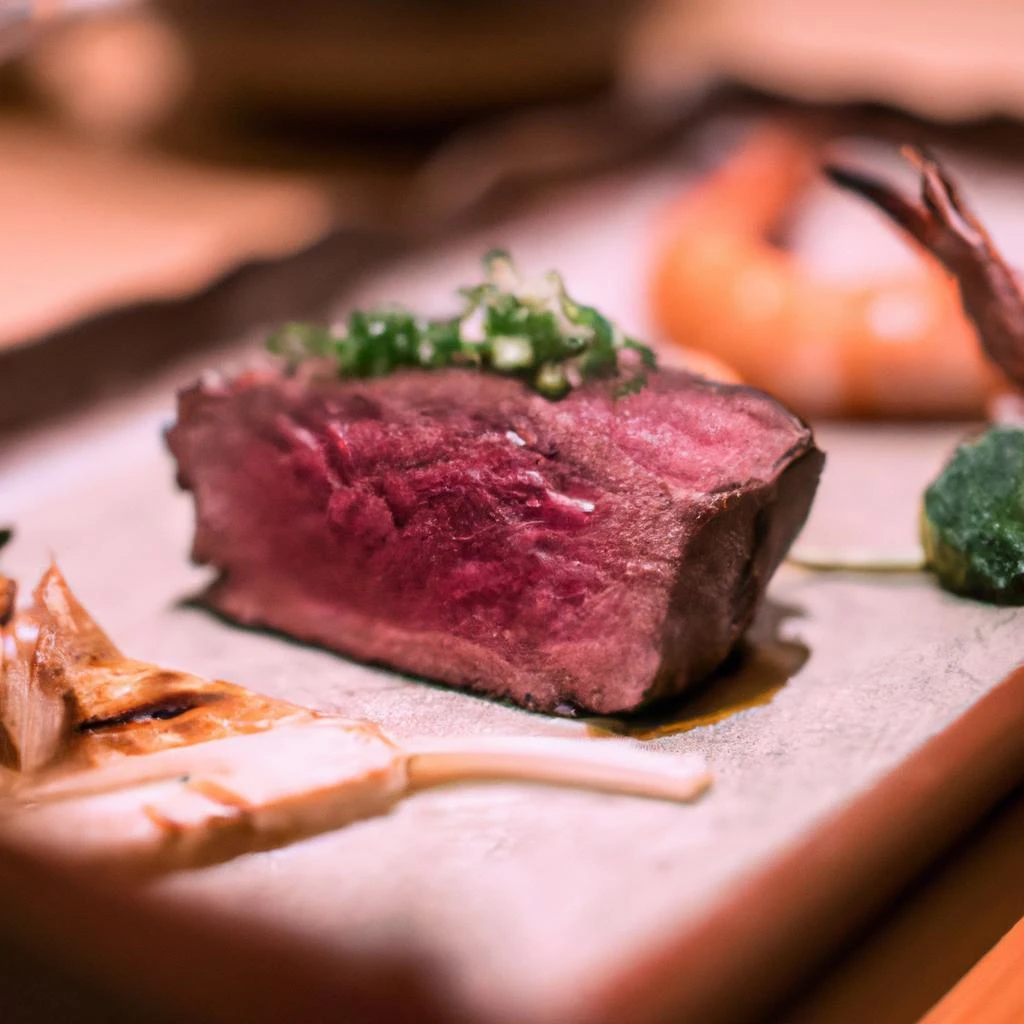 新鮮な食材のステーキと海鮮料理