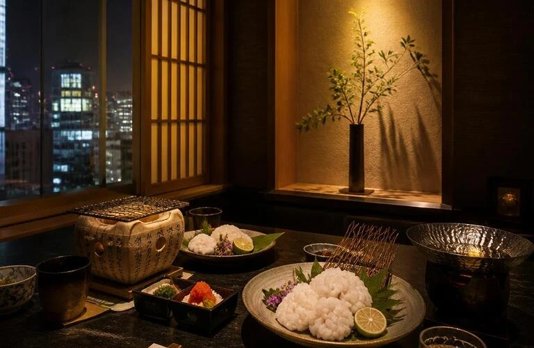 高級感溢れる北新地の喫煙可能な個室で楽しむはも料理