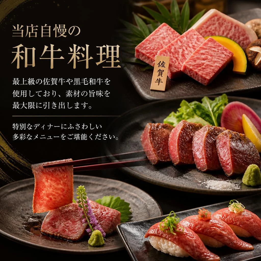 新鮮な旬の食材を使用した和牛料理