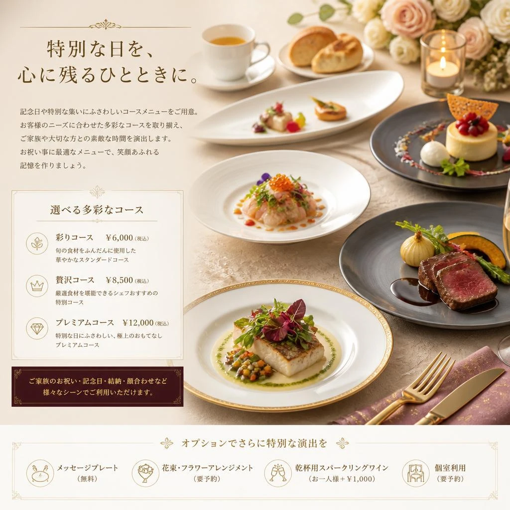 お祝いにピッタリのコースメニュー