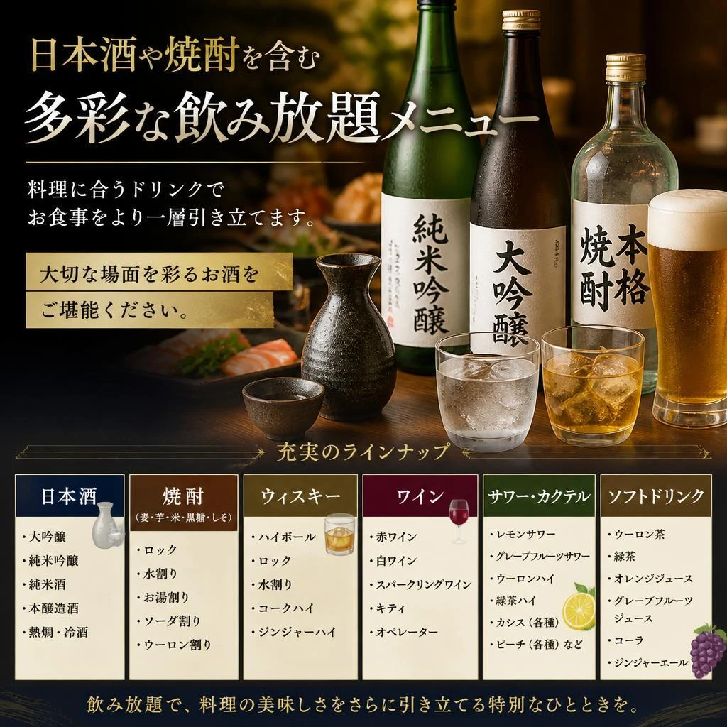 多彩な飲み放題メニュー