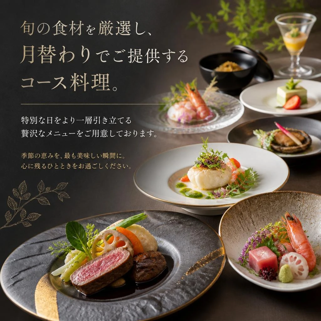 季節の食材を使用した贅沢コース