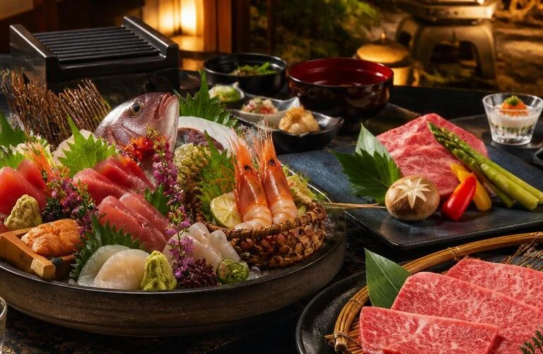 くつろぎの空間で味わう、新鮮な海鮮と贅沢な和牛の饗宴