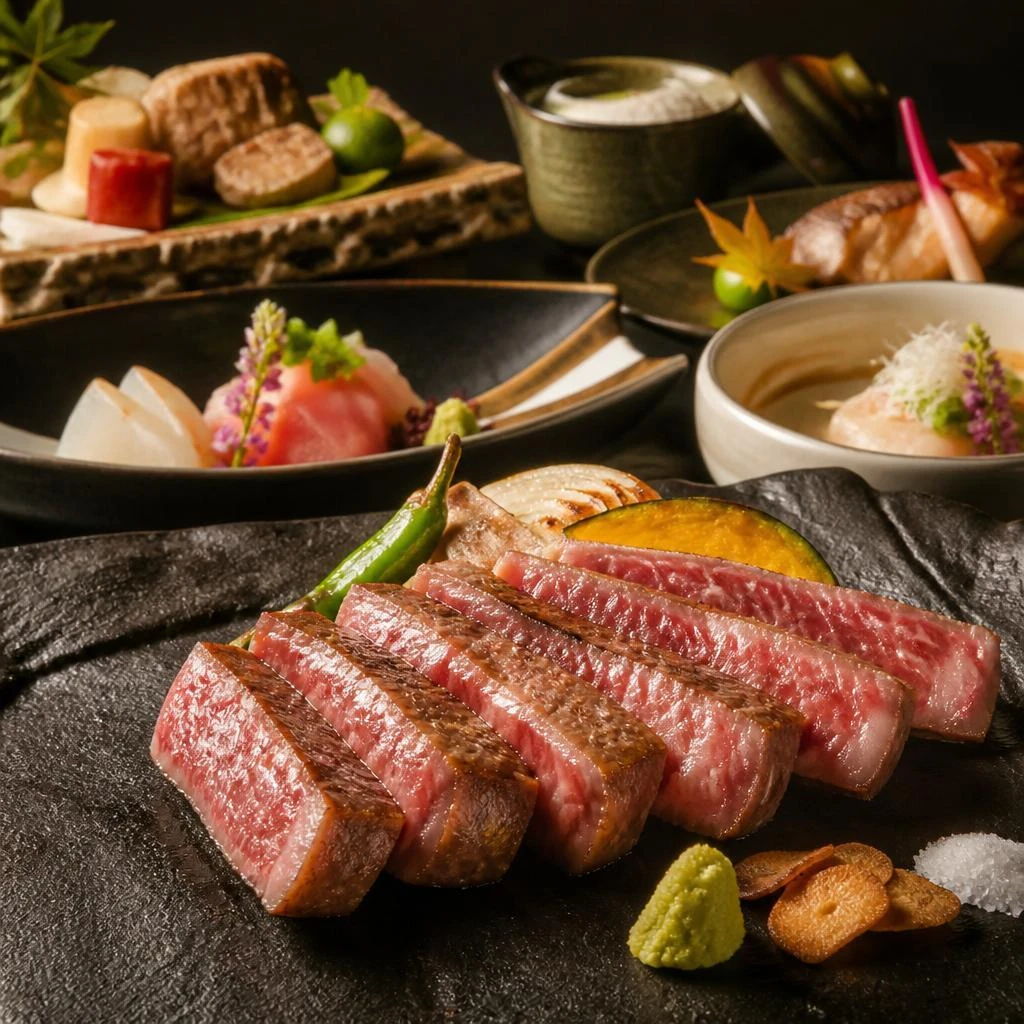 自慢の和牛ステーキと旬の食材