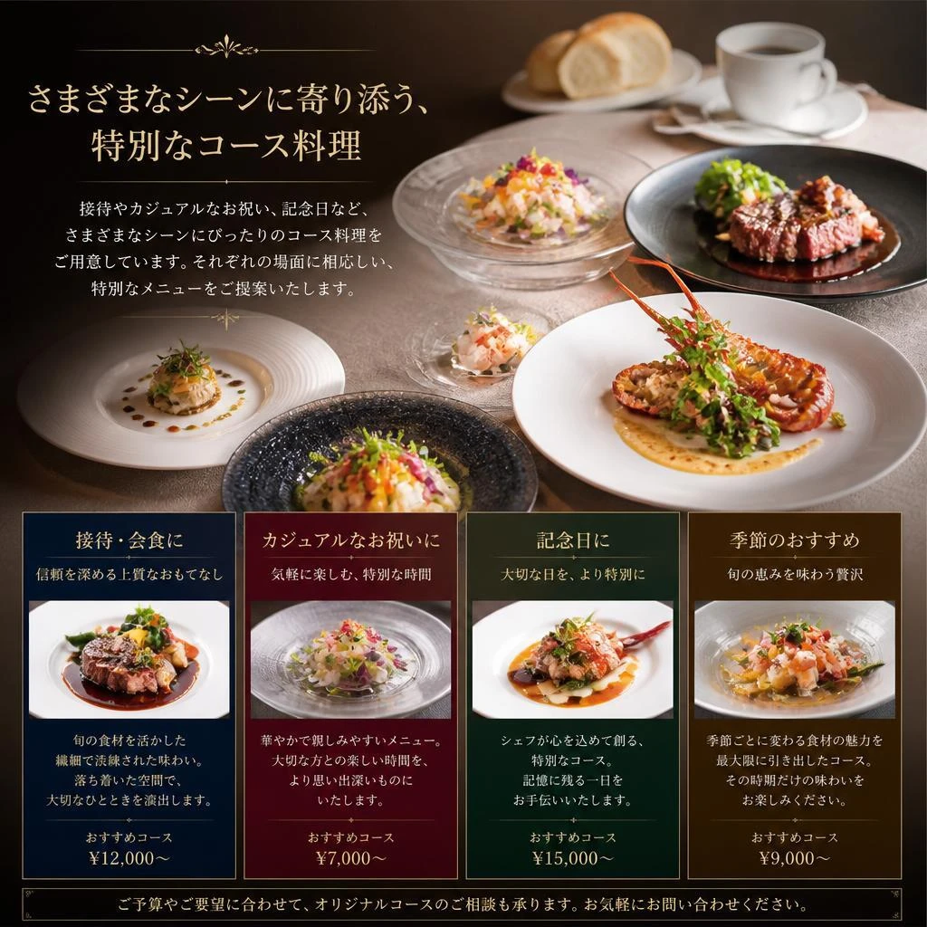 最適なシーンに合わせたコース料理