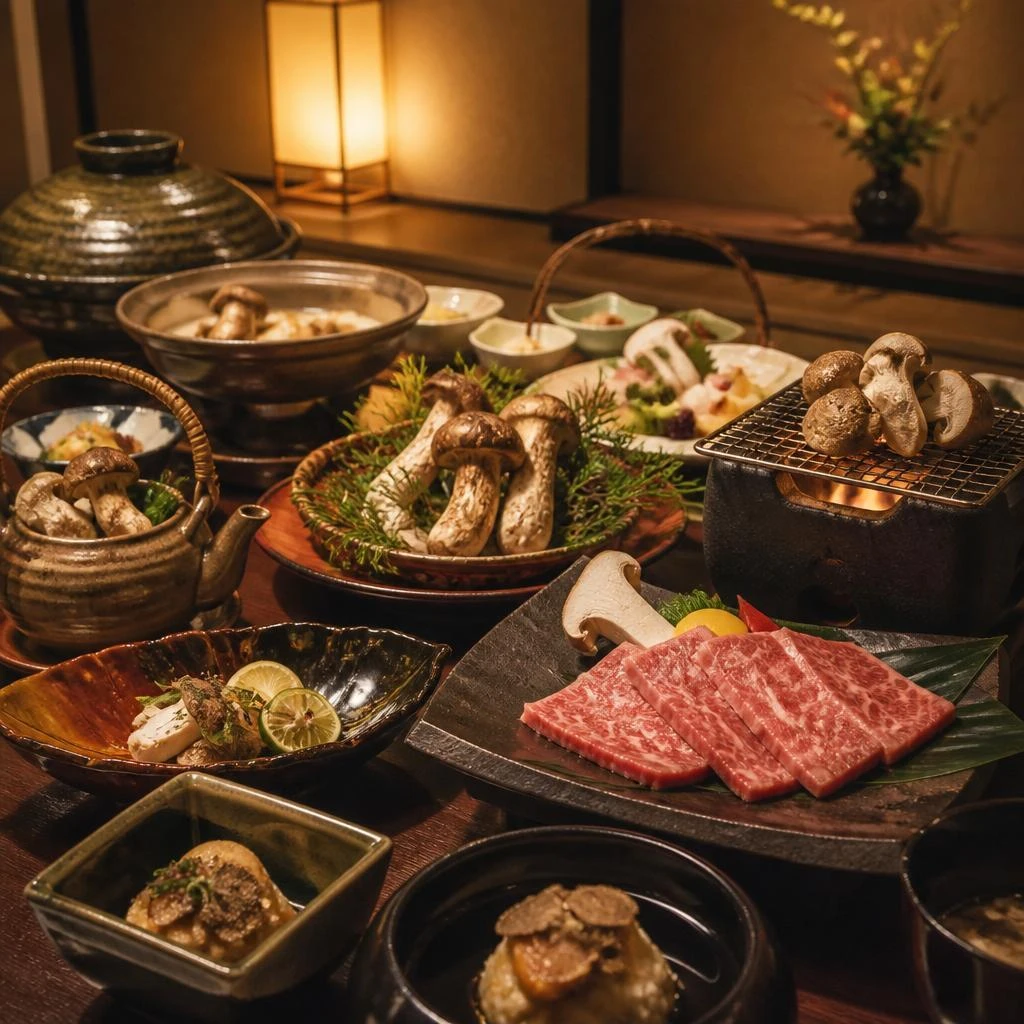 個室で楽しむ松茸と和牛の美味しい饗宴