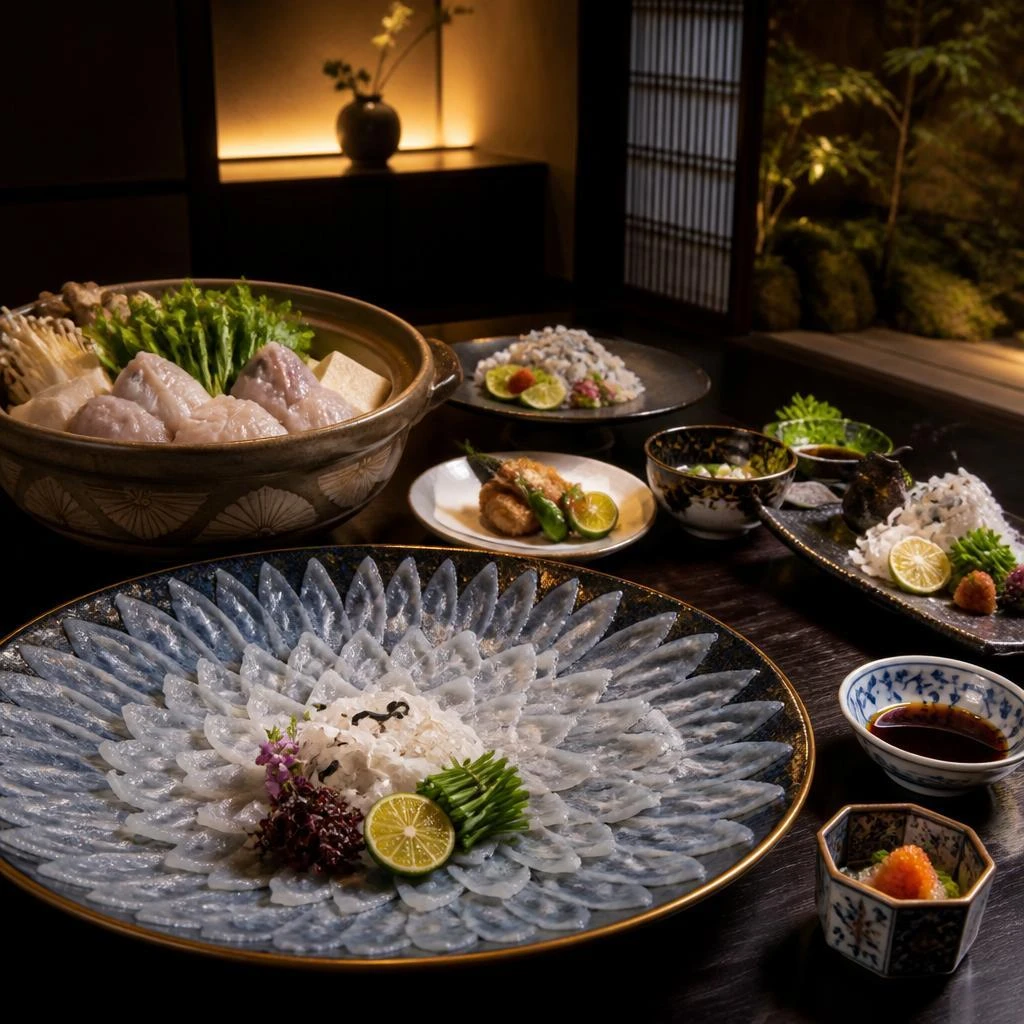 北新地の隠れ家で、豪華なふぐコース料理を囲む懇親会