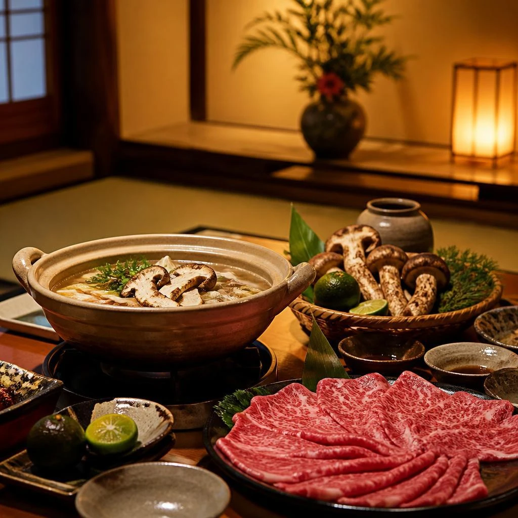 北新地の座敷で、至福の松茸鍋と和牛を堪能