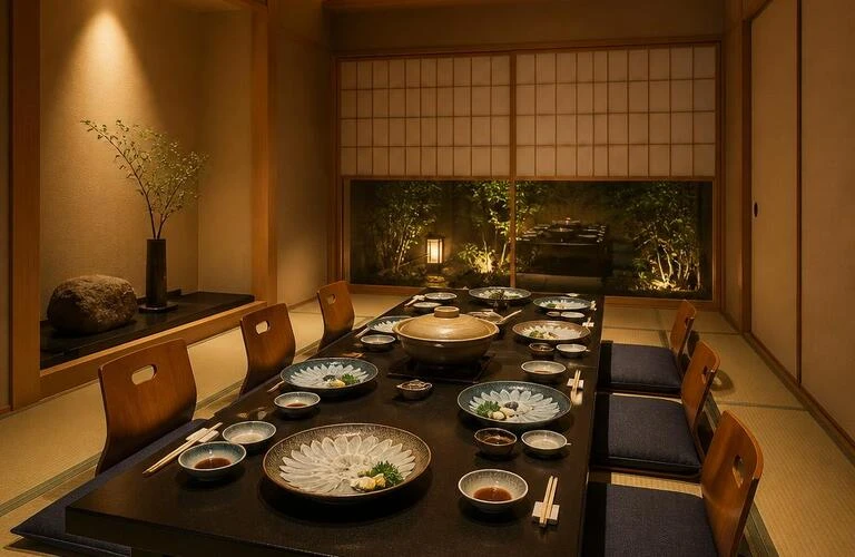 北新地で味わう、ふぐの極み。接待に最適な個室座敷